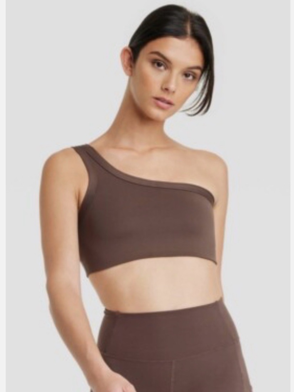 All in Motion Light Support Brushed Sculpt Asymmetrical Sports Bra Espresso S